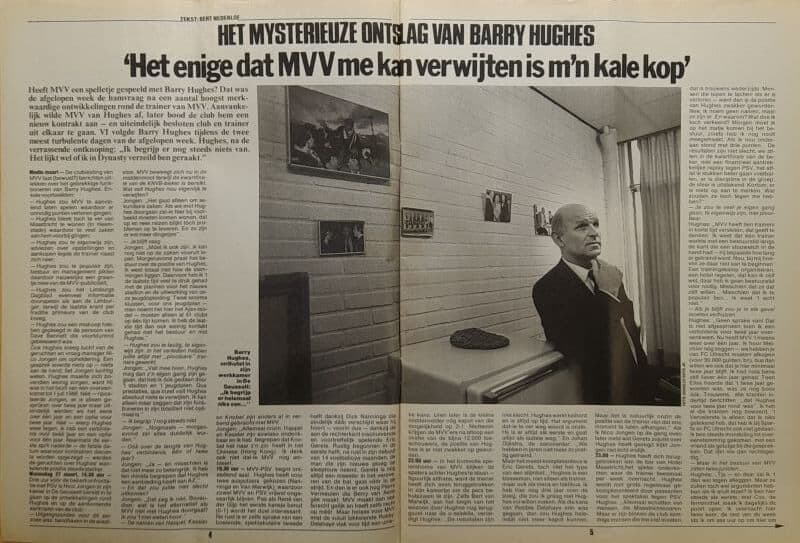 Mysterieuze foto van Barry Hughes tijdens ontslag, zwart-wit, binnenruimte.