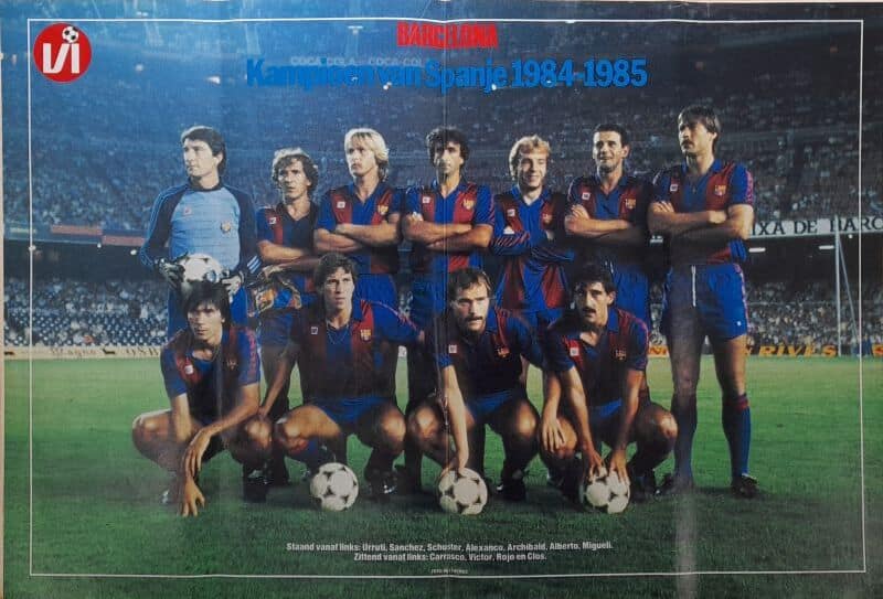 FC Barcelona voetbalteam 1984-1985, spelers in stadion.