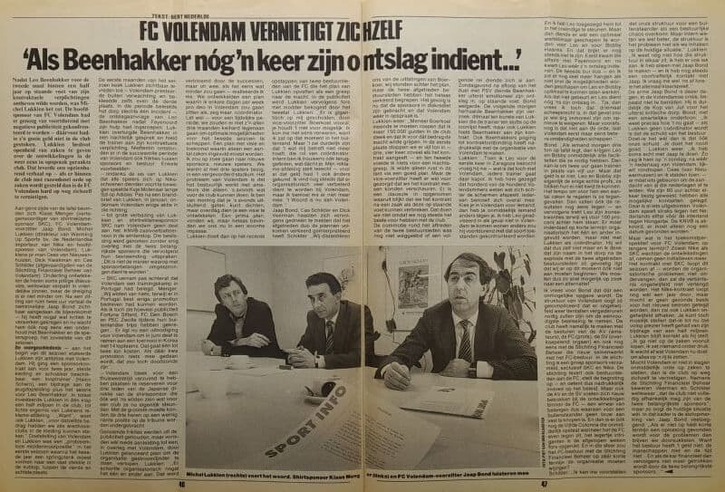 FC Volendam nieuws over zelfdestructie en ontslag van Beenhakker.