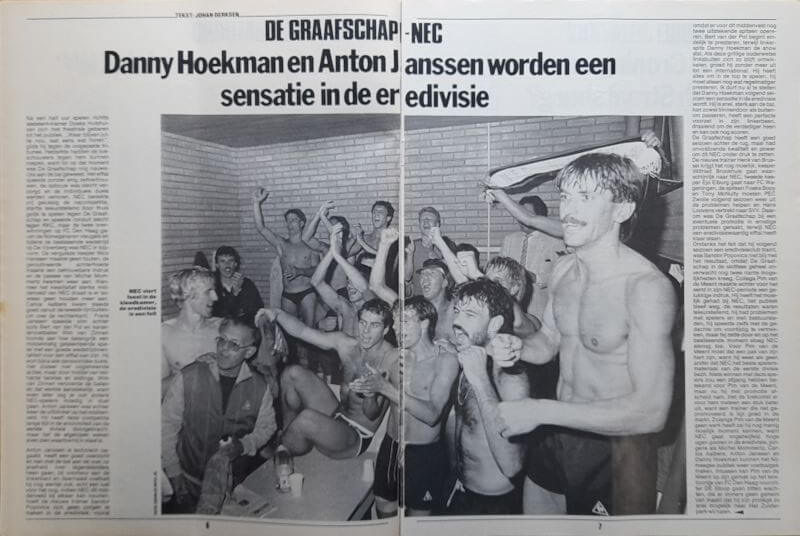 Historisch sportmoment met Danny Hoekman en Anton J. in de krant, viering van een sensatie in de ere.