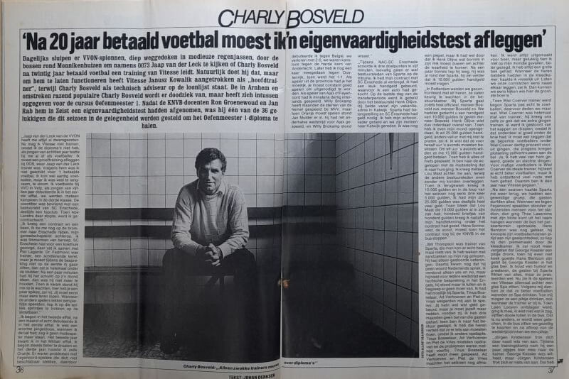Charly Bosveld zit in een kleedkamer, interview over voetbal en zelfvertrouwen.