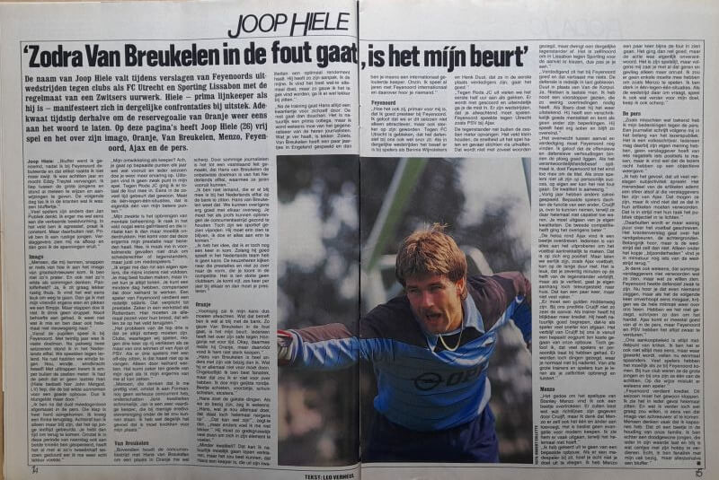 Voetbal International artikel over Joop Hiele uit 1985.