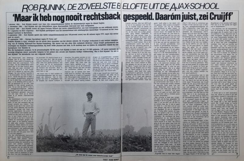 Artikel over Rob Runnik en Cruijff uit Voetbal International 1985.