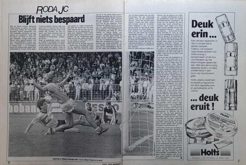 Voetbalactie met doelpunt in 1985, sportfoto.