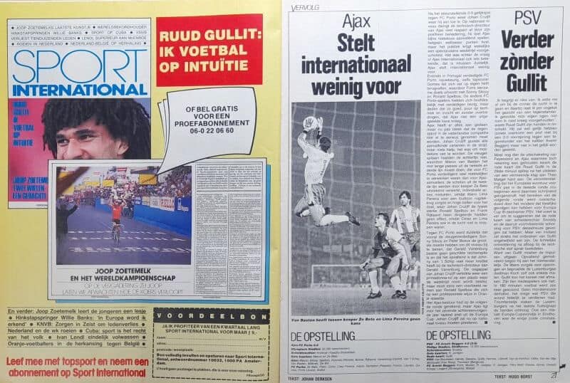 Voetbal International jaargang 20-1985, sportpagina met voetbalwedstrijd en artikelen.