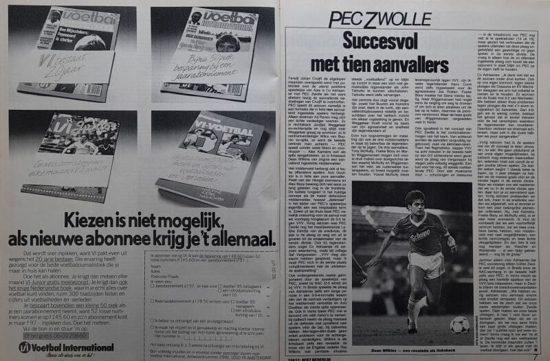 Voetbal International magazine en artikel over PEC Zwolle uit 1985.