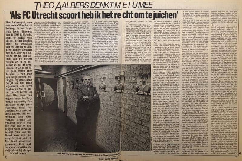 Theo Albers in een gang bij FC Utrecht, zwart-wit foto uit 1986.