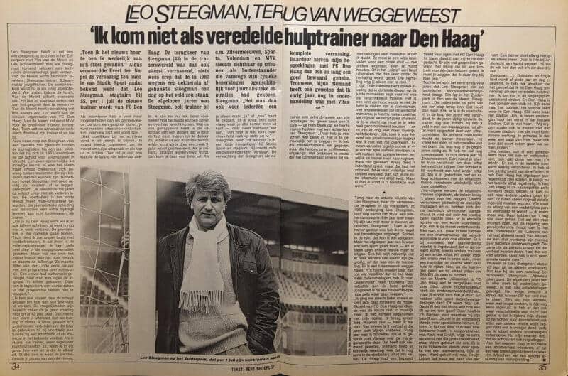 Interview met assisttrainer Leo Steegman uit 1986 in Voetbal International.