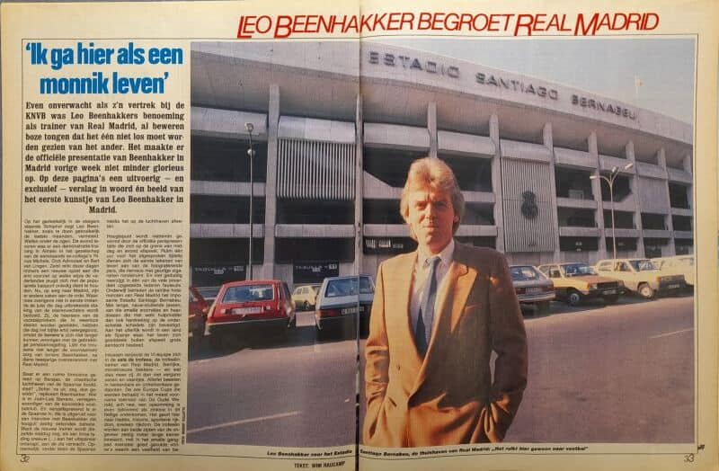 Leo Beenhakker voor het stadion van Real Madrid in 1986.