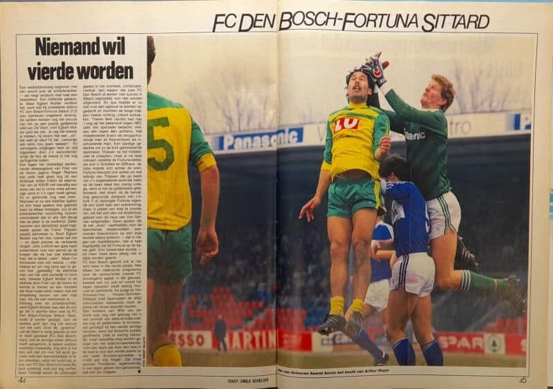 Voetbalwedstrijd tussen FC Den Bosch en Fortuna Sittard in 1986.