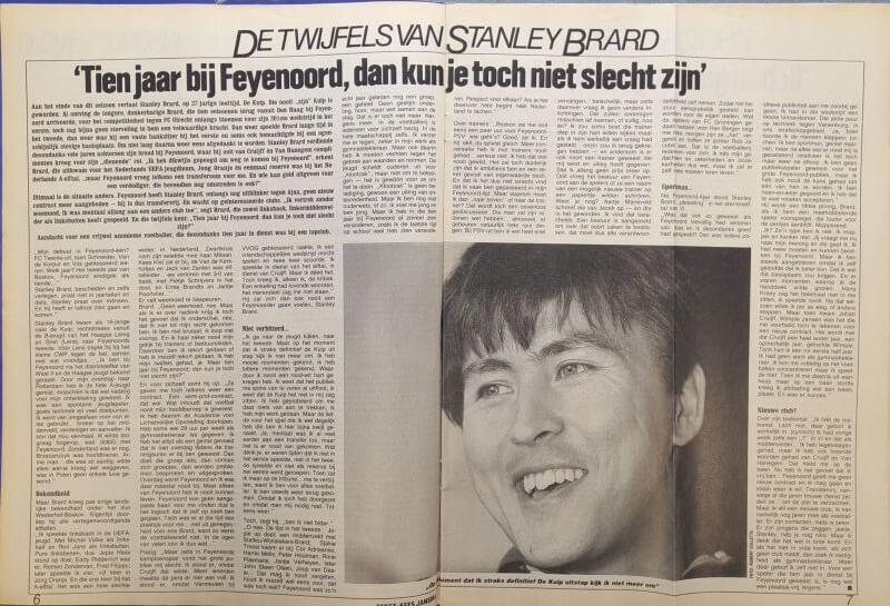Artikel over Stanley Brard met foto, uit Voetbal International 1986.