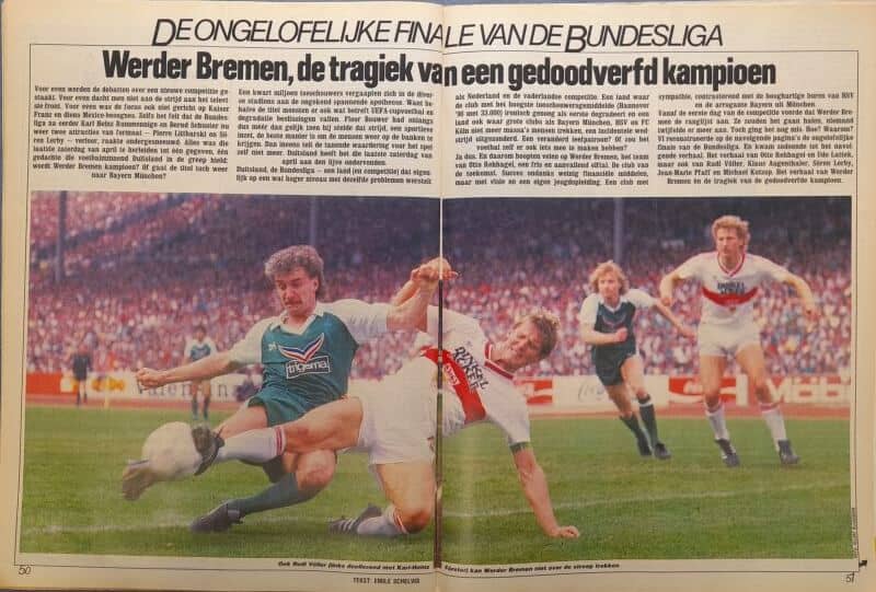 Spelers in actie tijdens een Bundesliga finale in 1986.