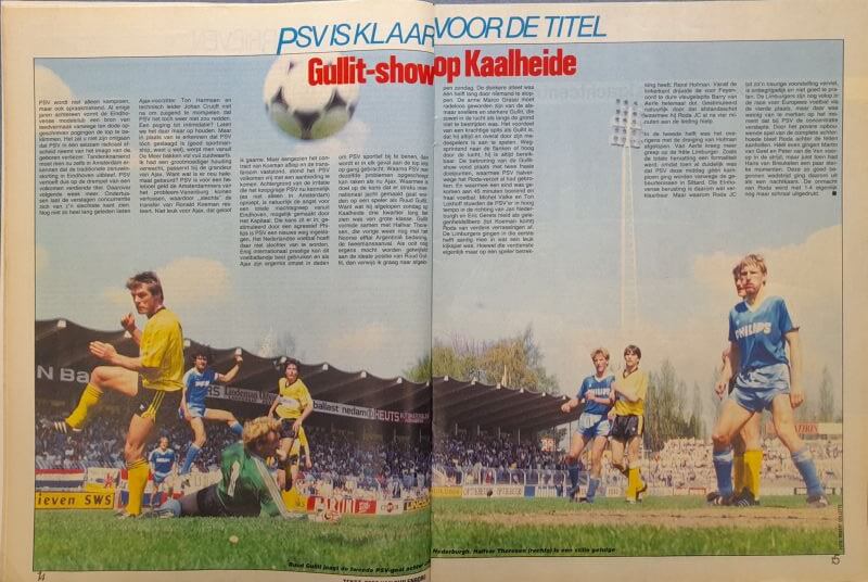 Voetbalwedstrijd PSV tegen Kaheleide in 1986, actie op het veld.