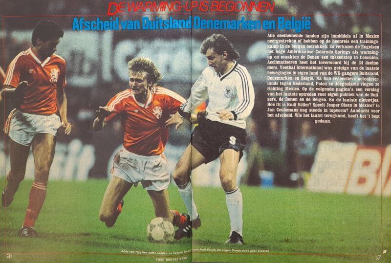 Voetbalwedstrijd tussen Nederland en Denemarken in 1986.