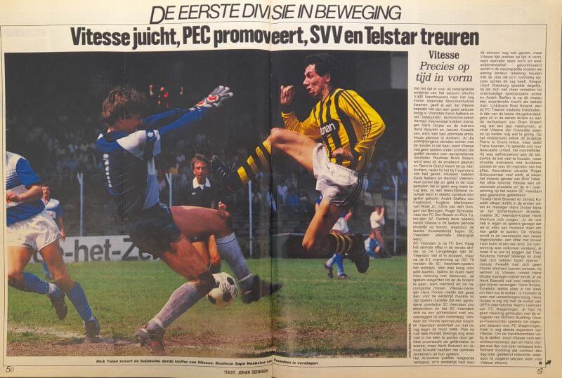 Spelers in actie tijdens een voetbalwedstrijd in 1986.